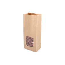 Brun bagepose med PE-barriere og vindue 80x50x190 mm, 50-pak