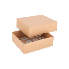 Cupcake-spørg i to dele til 12 cupcakes med specialfremstillet indsats 300x250x100 mm Brun (10-pak)