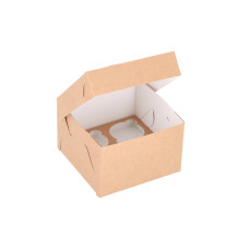 Cupcakeæske til 4 cupcakes med specialfremstillet indsats  150x150x100 mm Brun (10-pak)