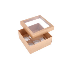 Cupcake-spørg i to dele for 6 cupcakes med PVC-vinduer og specialindsats 210x210x100 mm Brun (10-pak)