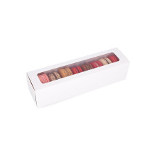 Macaron-æske med vindue 200x50x50 mm Hvid (100-pak)