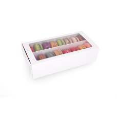Macaron-æske med vindue 200x100x50 mm Hvid (100-pak)