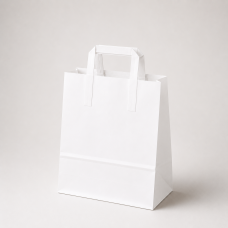 Papirpose med flade hanke i kraftpapir 260x120x350 mm hvid (250-pak) Papirpose med flade hanke i kraftpapir 260x120x350 mm hvid (250-pak)