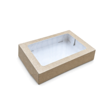 Quick Cake Box 260x190x60 mm vindue – naturlig brun (15-pak)