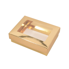 Sober æske og låg vindue 112x82x32 mm guld (100-pak)