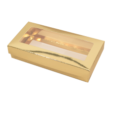 Sober æske og låg vindue 159x78x32 mm guld (100-pak)