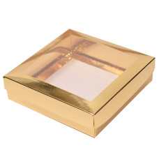Sober æske og låg vindue 125x125x32 mm guld (100-pak)