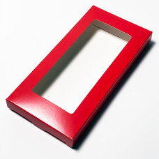 Æsker til chokoladebarer 160x80x15 mm rød med stort vindue (100-pakke)