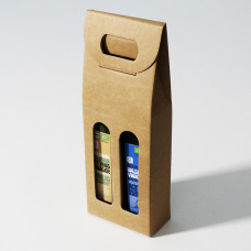 Flaskeboks vindue 200x65x335mm naturlig brun 2 flasker (50-pak)