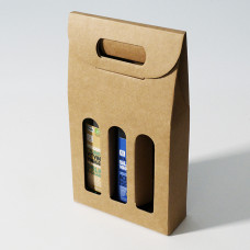 Flaskeboks vindue 270x90x385mm naturlig brun 3 flasker (30-pak)