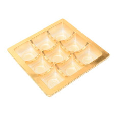 Praliné-indsats 125x125x20 mm 9 pr guld (100-pak)