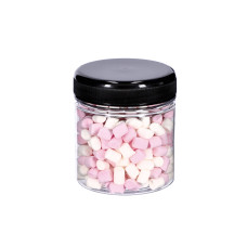Rund plastikkrukke med sort låg Ø63x70 mm 150ml, 20-pak