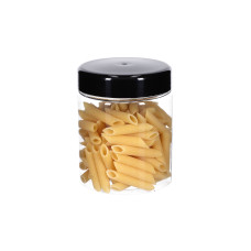 Rund plastikkrukke med sort låg Ø92x100 mm, 500 ml, 12-pak