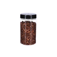 Rund plastikkrukke med sort låg Ø83x150 mm, 750ml, 12-pak